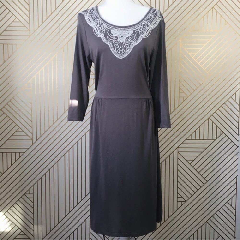 Boden gray embroidered 3/4 sleeve dress